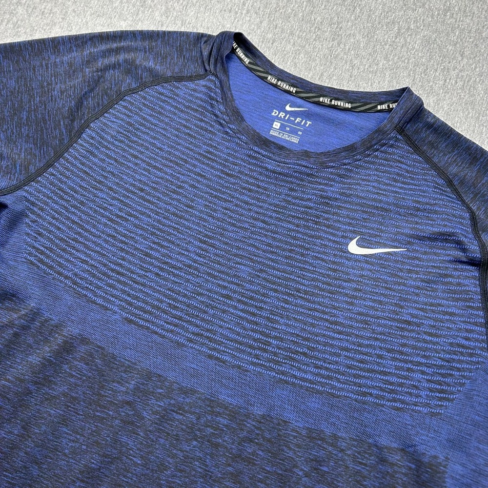 Nike Running Dri Fit Short Sleeve Tshirt Mens XL Blue Black Athletic Top